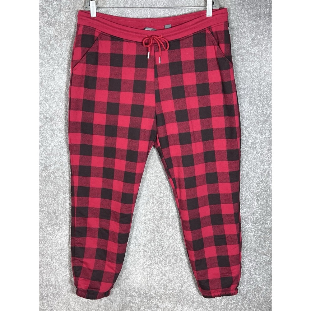 Eddie Bauer Sherpa Lined Buffalo Plaid Jogger Pants Womens Sz Large Red Pockets